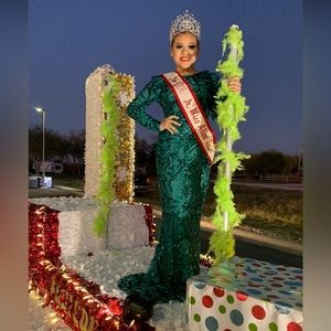 Love and Lemonade V neck back Sequin floor length dress